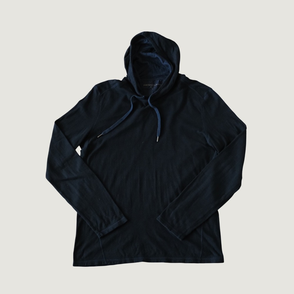 John Varvatos USA Hoodie Pullover Navy Blue Cotton Slub Knit Medium K4819V3B
